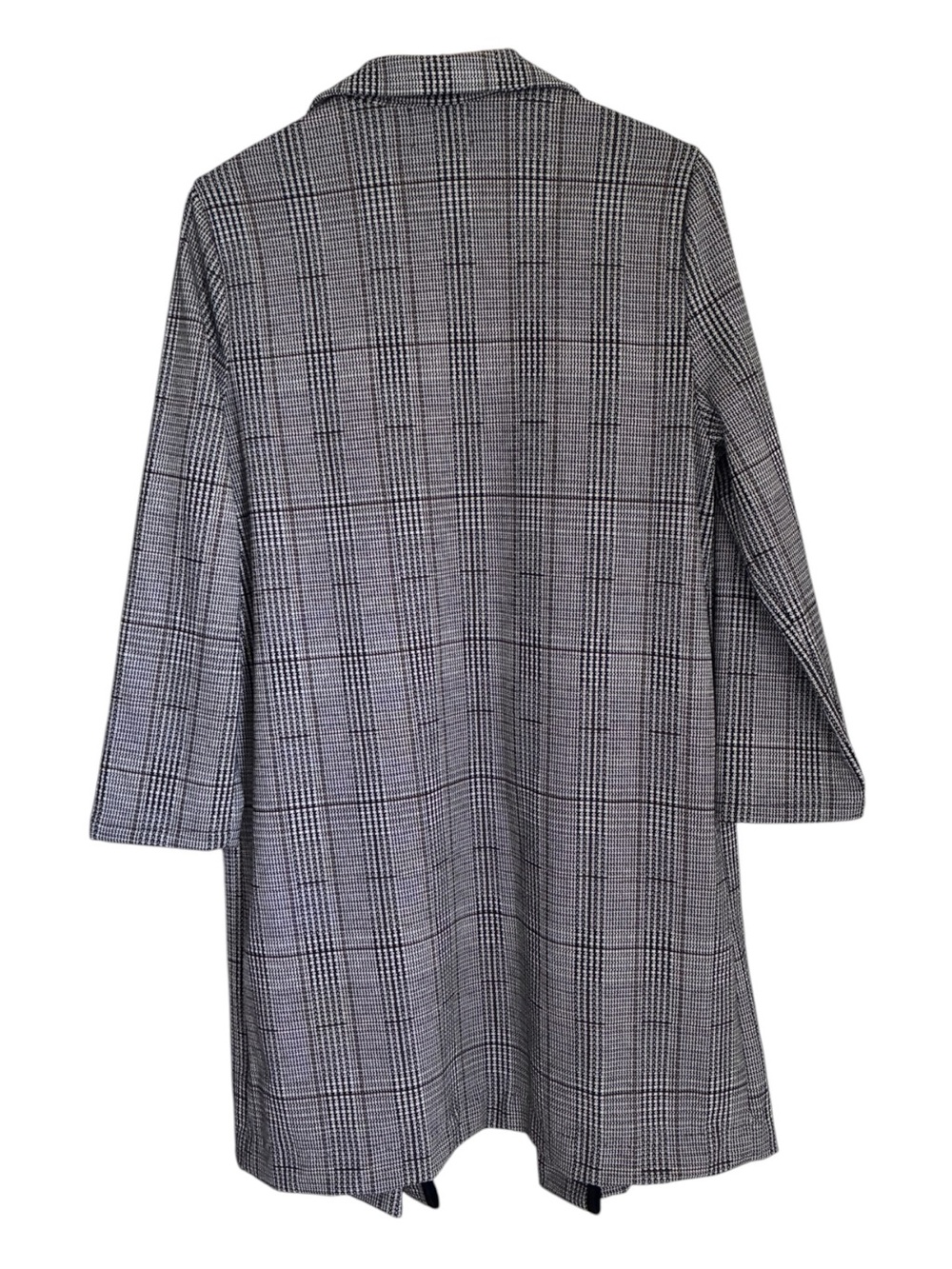 MELLODAY Black Gray Houndstooth Preppy Plaid Open-Front Blazer Duster Sz L - Picture 2 of 9